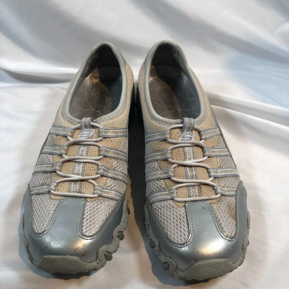 Skechers Bikers Step-Up SN21213 Slip On Leather Silver Shoes Womens US 8 EU 39‎